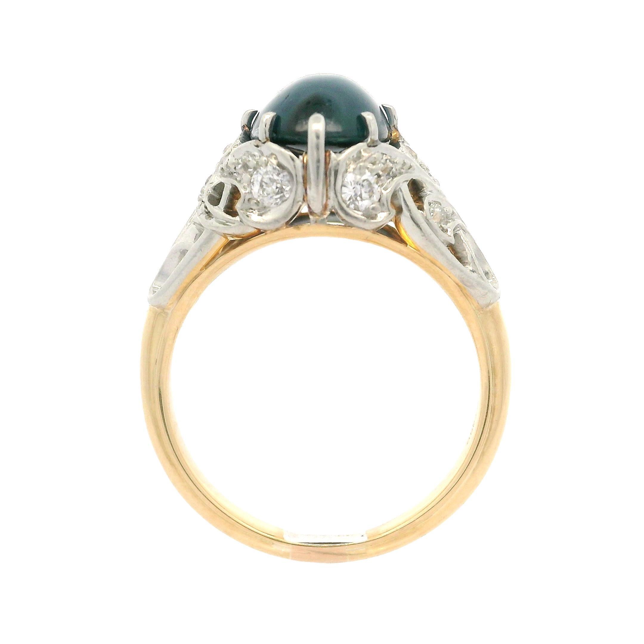 T.B. edoardiano. Anello Starr in oro 14k e platino GIA con zaffiro cabochon e diamante da 4,95 carati in vendita 1
