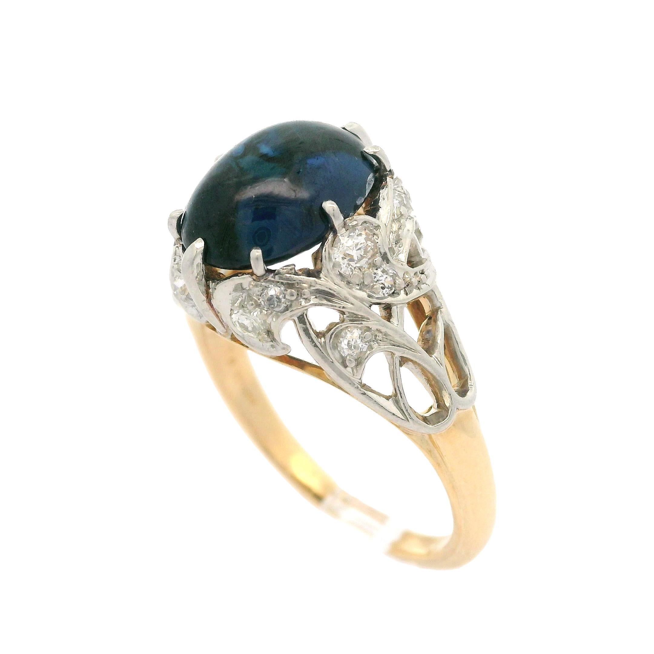 T.B. edoardiano. Anello Starr in oro 14k e platino GIA con zaffiro cabochon e diamante da 4,95 carati in vendita 2