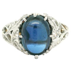Edwardian T.B. Starr 14k Gold Platin GIA 4,95ct Cabochon Saphir Diamantring
