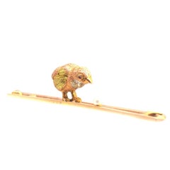 Edwardian Three-Colour 15ct Gold Chick & Pearl Egg Bar Brooch