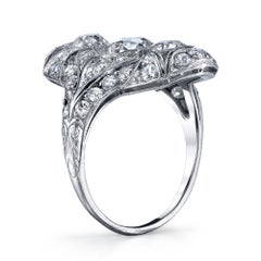 Edwardian Three-Stone Diamond Platinum Navette Engagement Ring