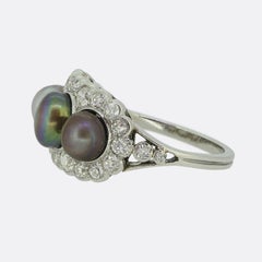 Edwardian Three-Stone Natural Pearl and Diamond Ring