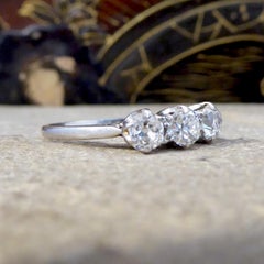 Edwardian Three-Stone Old European Cut Diamond Ring Set in Platinum