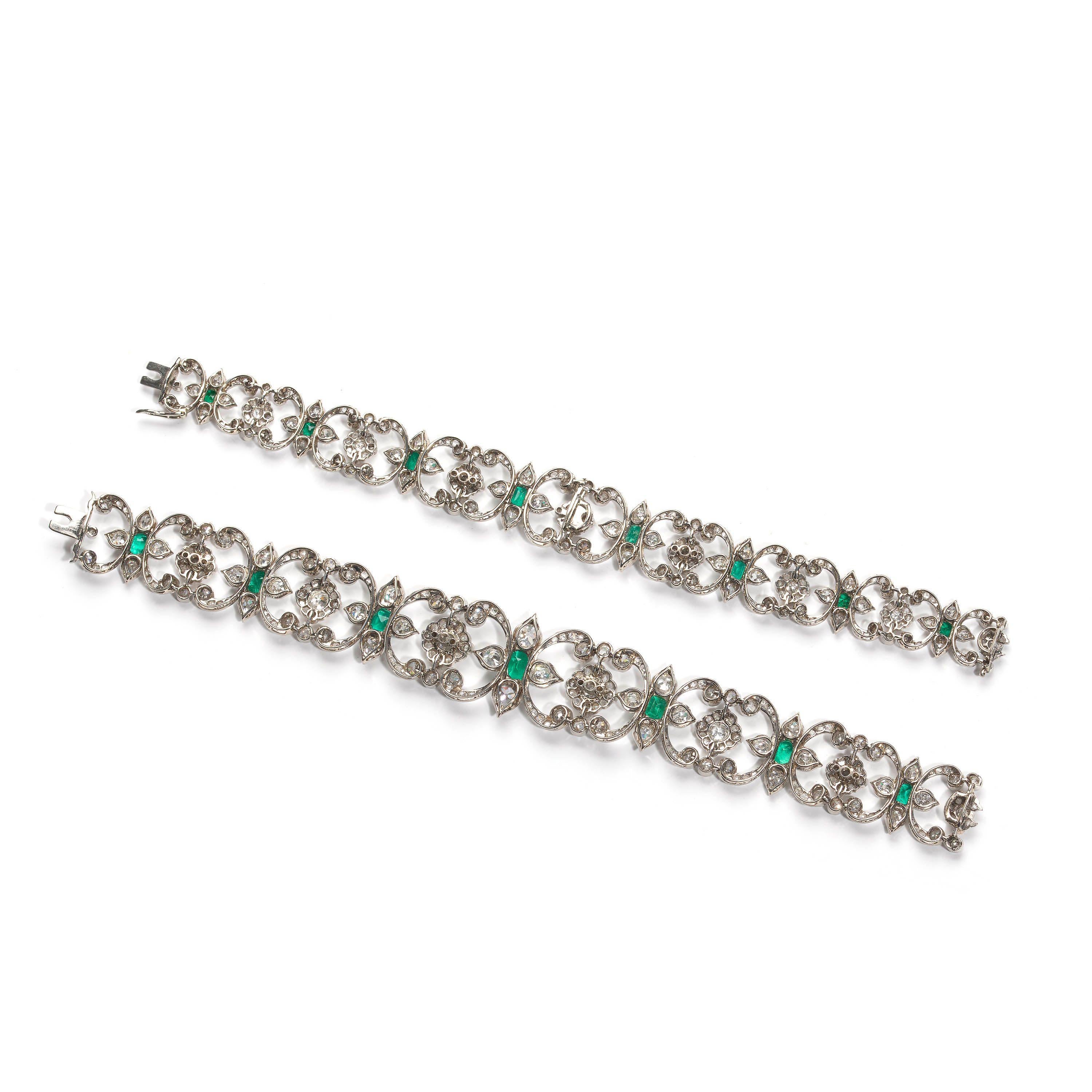 Edwardian Tiara Necklace and Bracelets with Emerald, Diamond and Platinum 1