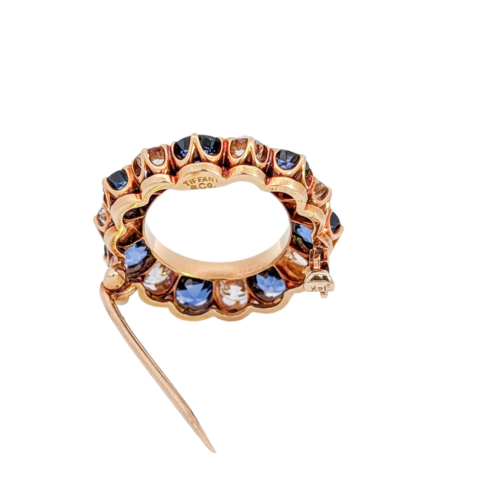 Yogo Gulch sapphires were nearly synonymous with Tiffany & Co. at the turn of the century. This brooch is a lovely, wearable example of the American company's use of these vivid, rare Montana sapphires. Sapphires from Yogo Gulch, Montana, are