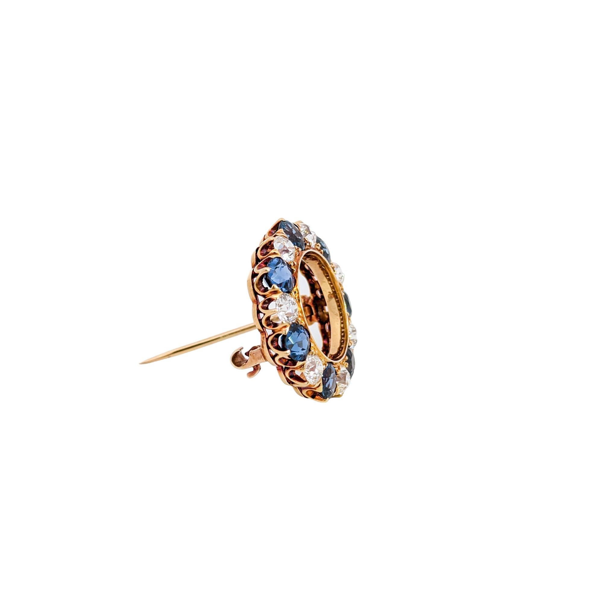 Round Cut Edwardian Tiffany & Co. Yogo Gulch Montana Sapphire & Diamond Circle Brooch For Sale