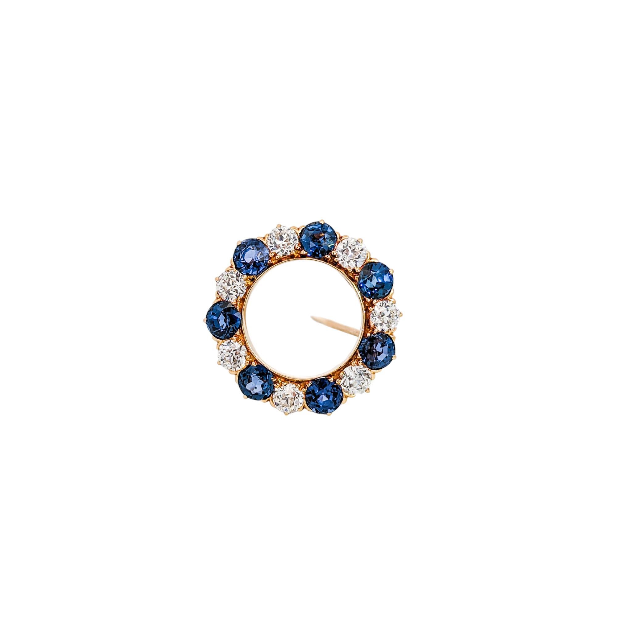 Women's or Men's Edwardian Tiffany & Co. Yogo Gulch Montana Sapphire & Diamond Circle Brooch For Sale