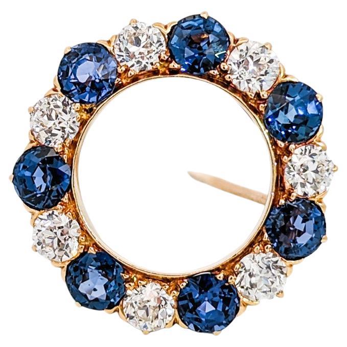 Edwardianische Tiffany & Co. Yogo Gulch Montana Saphir & Diamant Kreis-Brosche im Angebot