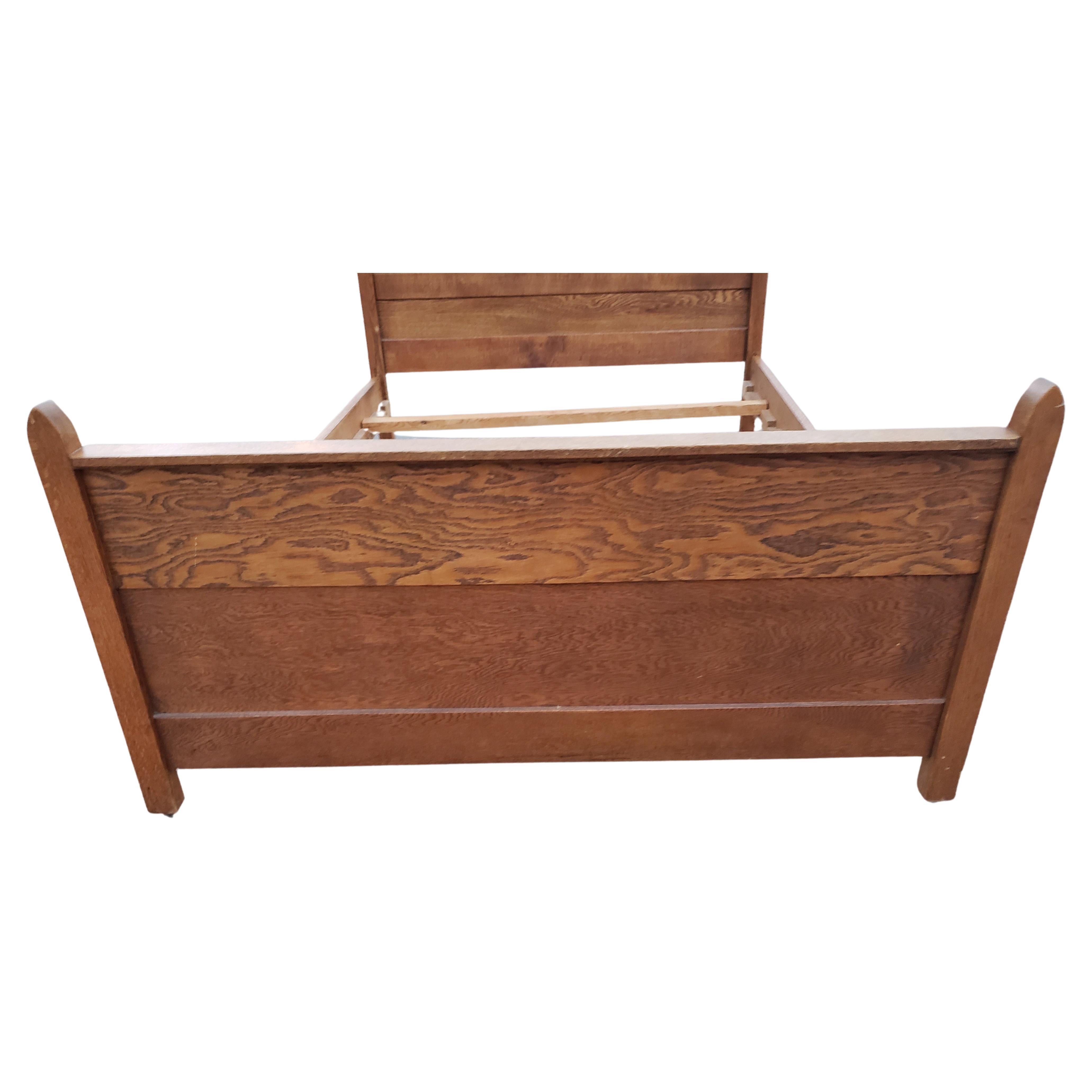 Hand-Crafted Edwardian Tiger Oak Full Size Bed on Wheels, circa 1920s
