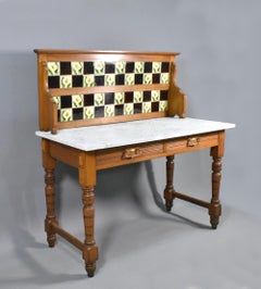 Edwardian Tile Back Marble Top Washstand in Birch