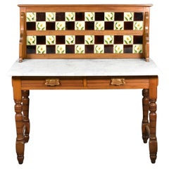 Used Edwardian Tile Back Marble Top Washstand in Birch