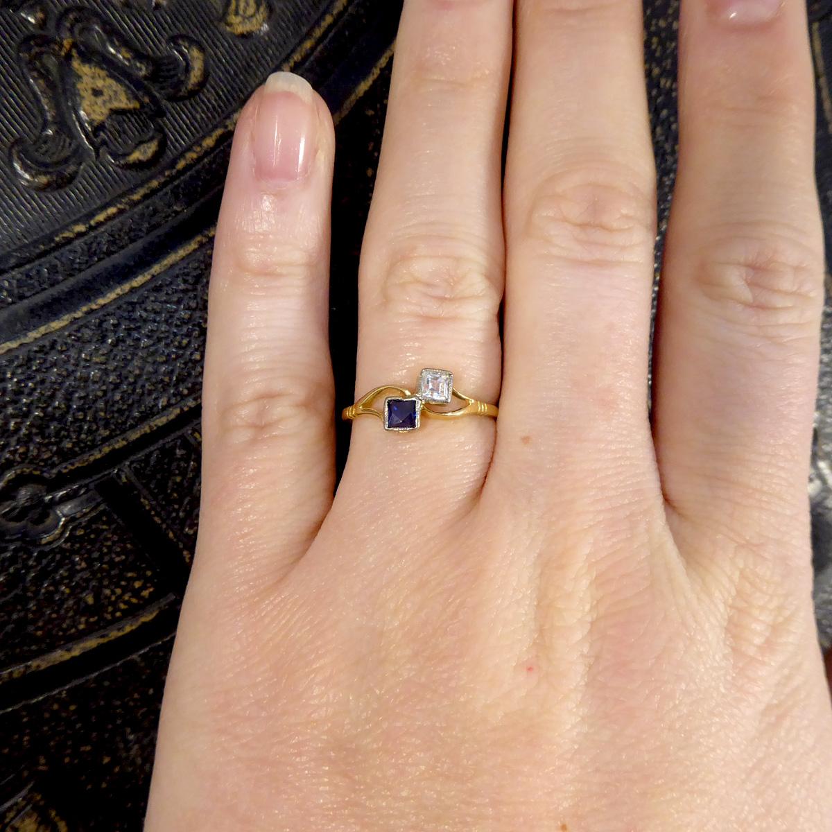 Edwardian Toi Et Moi Sapphire Set Ring in 18 Carat Yellow Gold 2