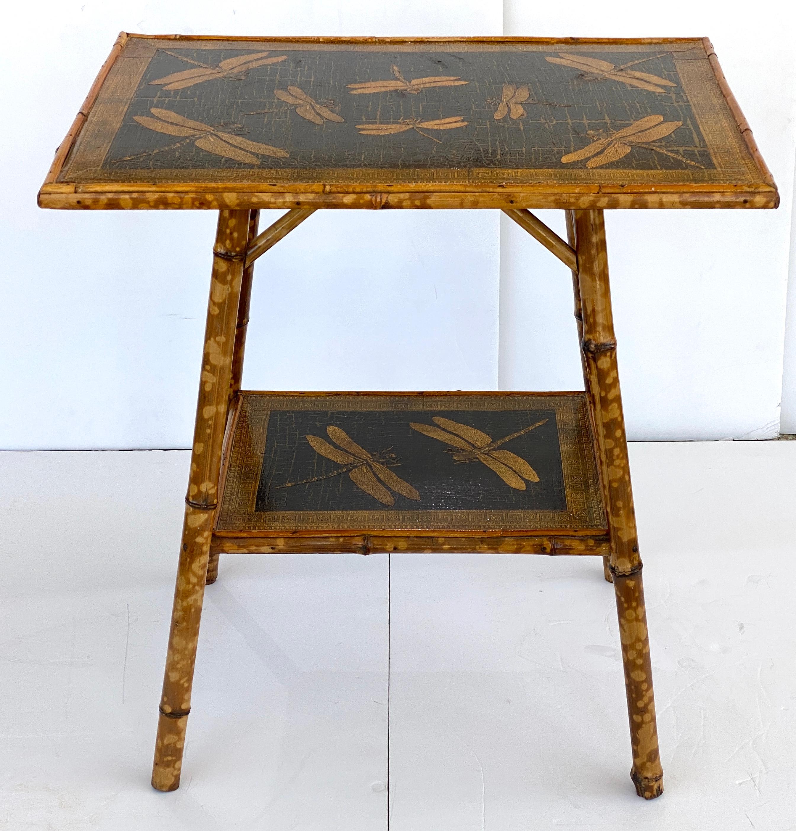Hand-Crafted Edwardian Tortoise Bamboo and Decoupaged Table