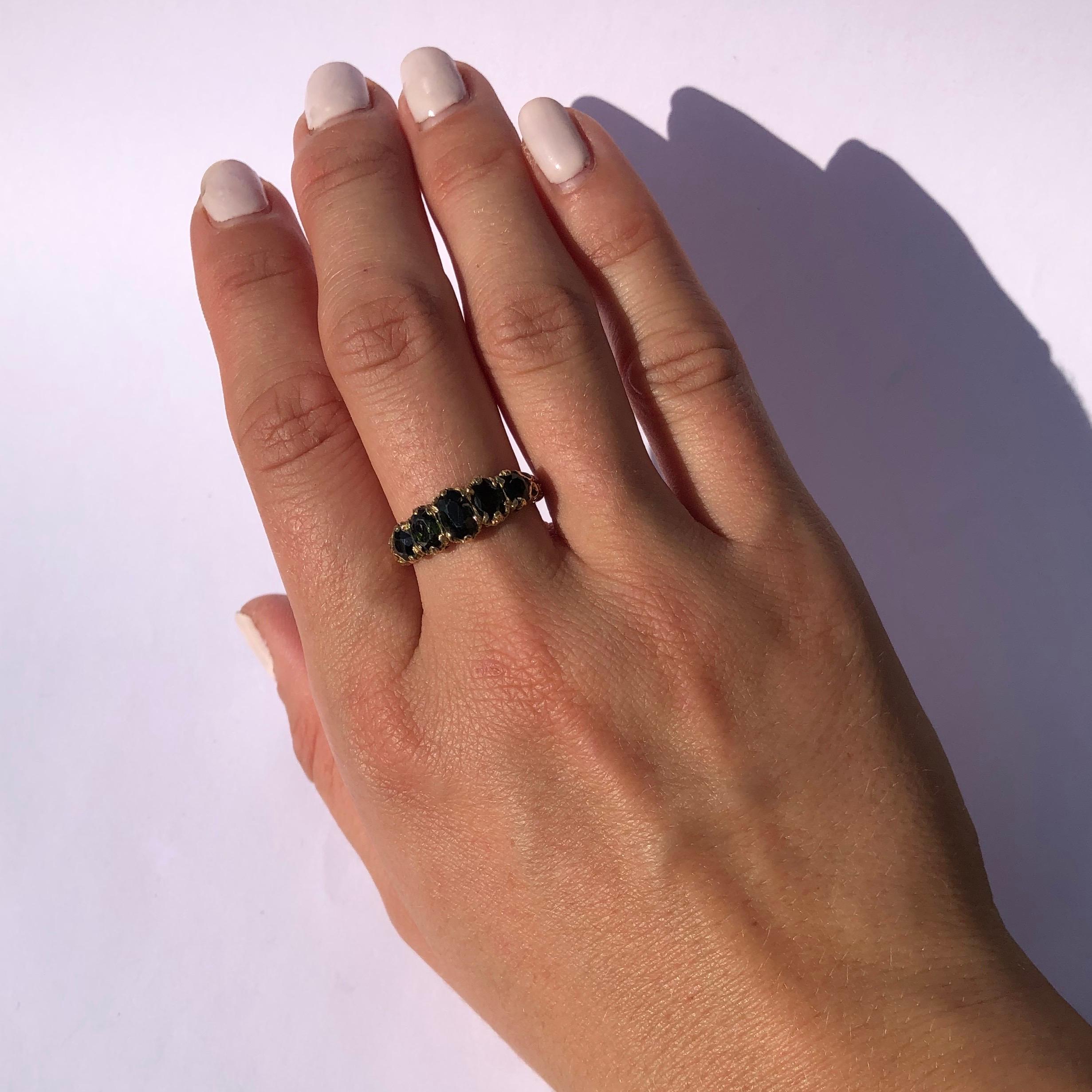 Women's Edwardian Tourmaline and 9 Carat Gold Five-Stone Ring