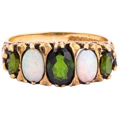 Edwardian Tourmaline and Opal 9 Carat Gold Five-Stone Ring