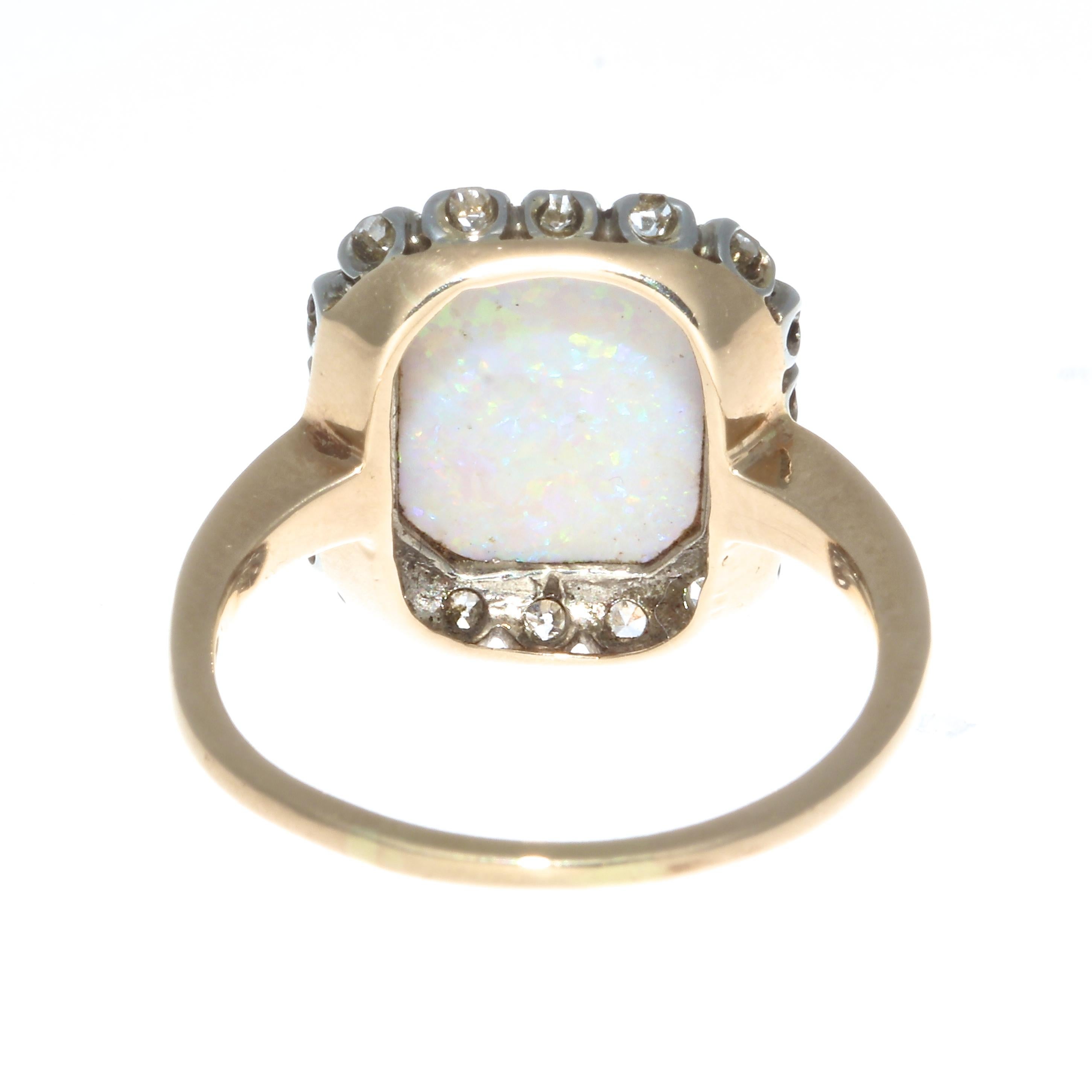 Women's Edwardian Two-Tone Opal Diamond 10 Karat Gold Ring