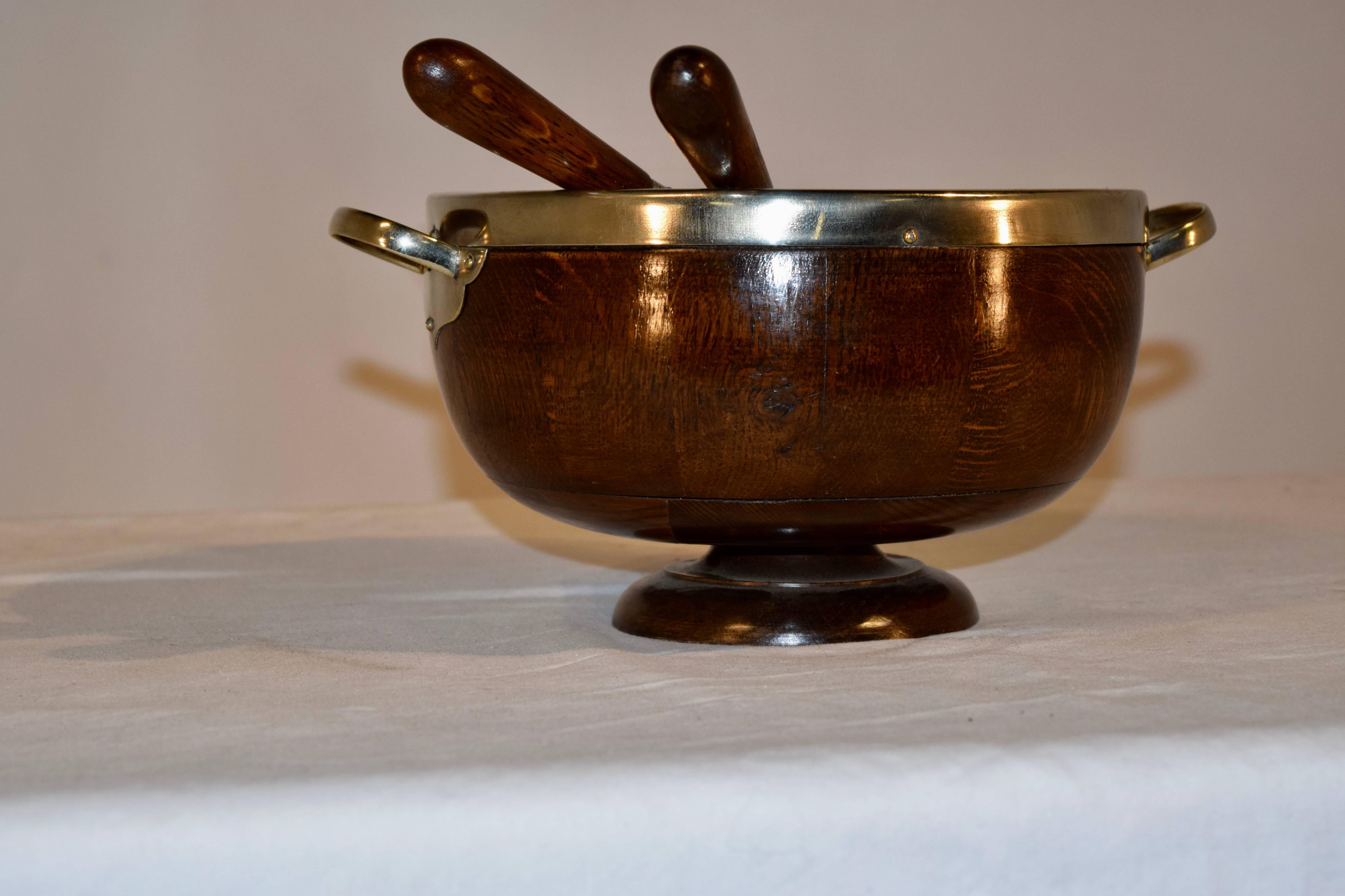 Edwardian Treen Salad Bowl with Liner and Servers 1