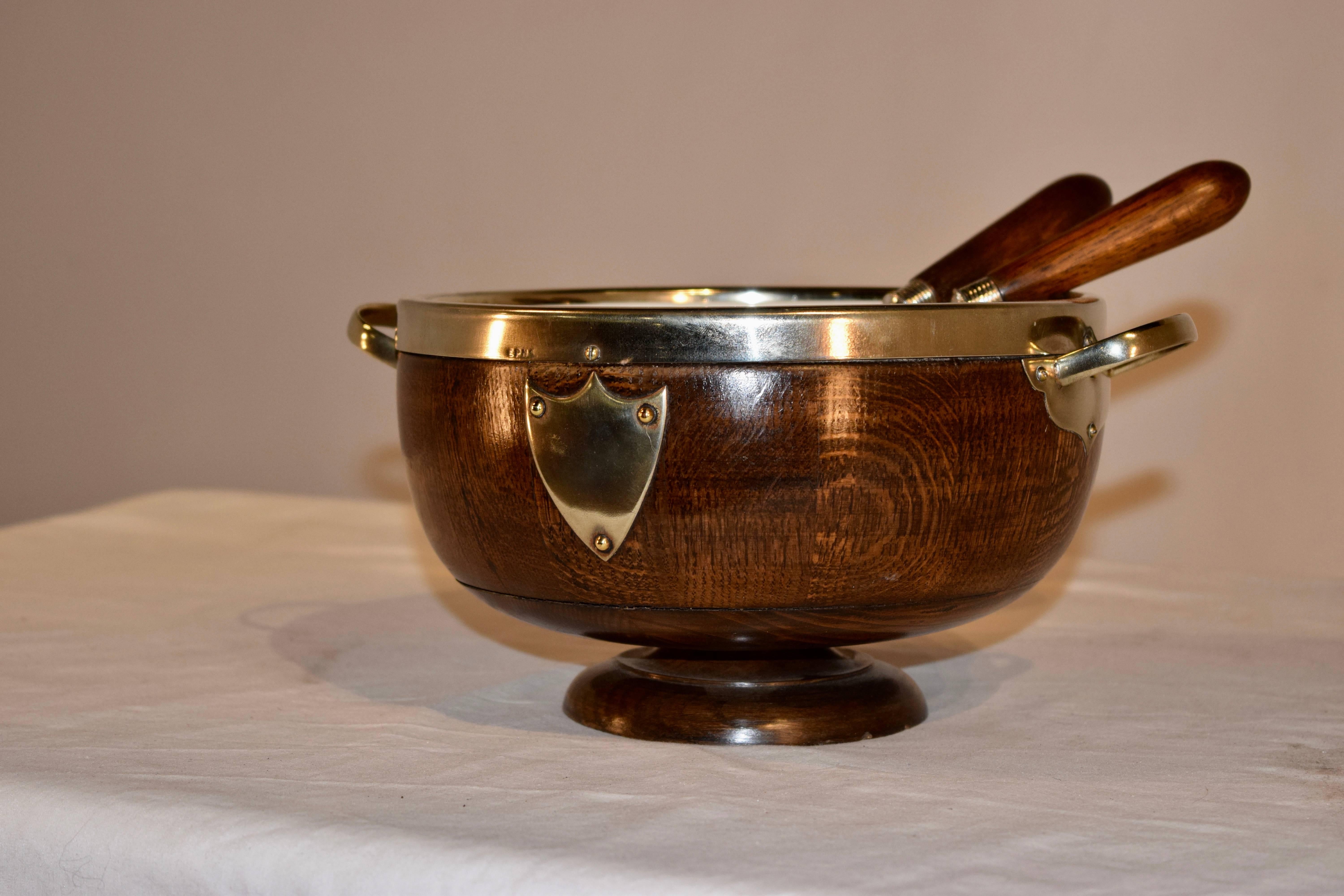 Edwardian Treen Salad Bowl with Liner and Servers 2