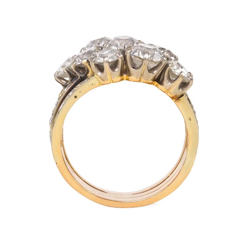 Edwardian Antique Triple Band Diamond Harem Ring in Gold and Platinum