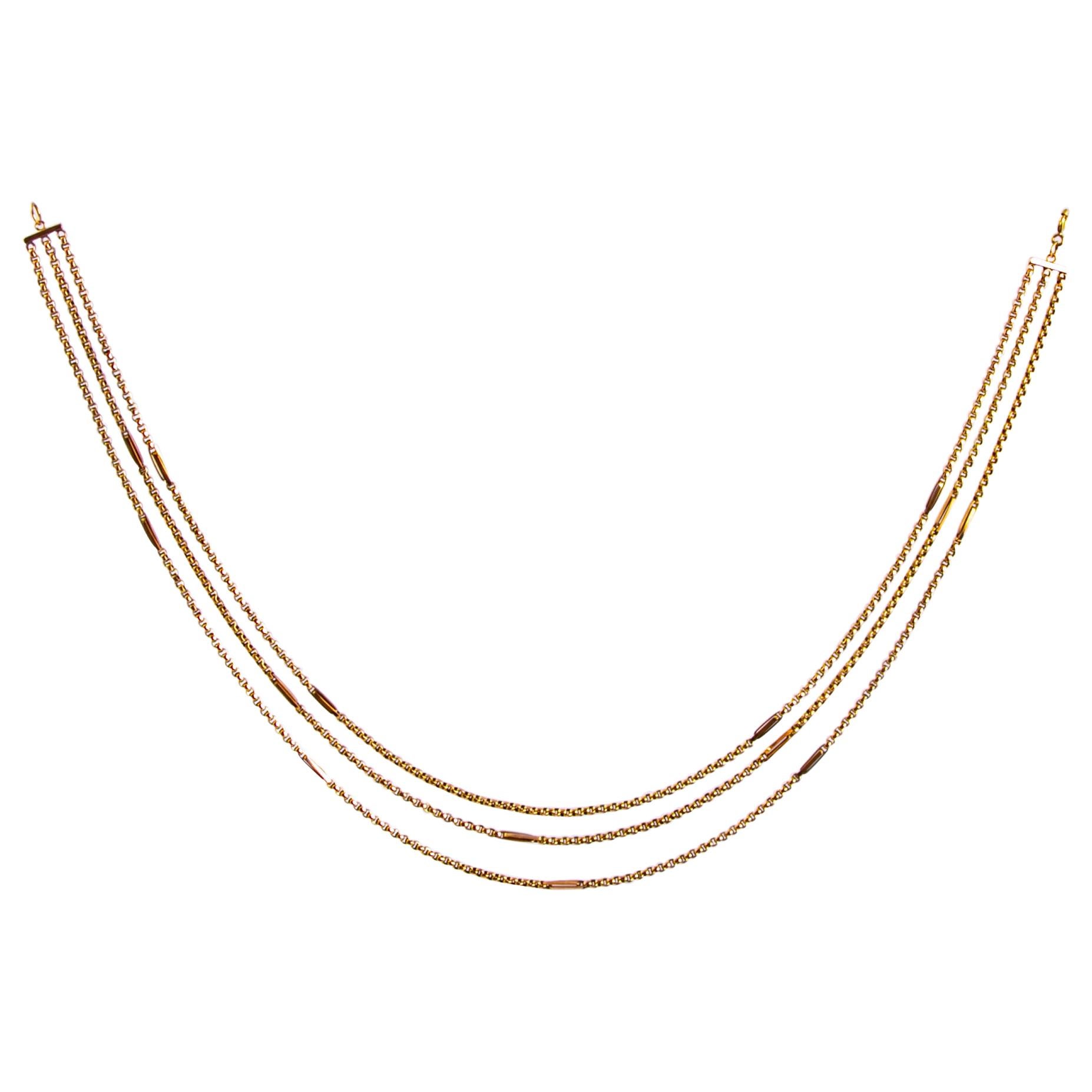 Edwardian Triple Chain 9 Carat Gold Necklace