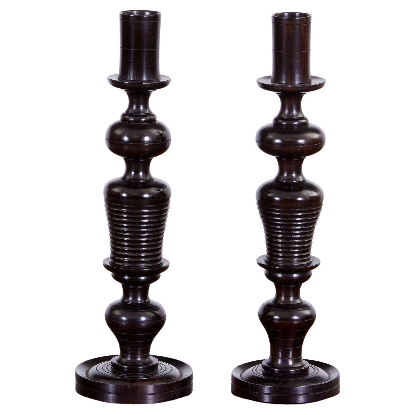 Edwardian Turned Ebony Candlesticks