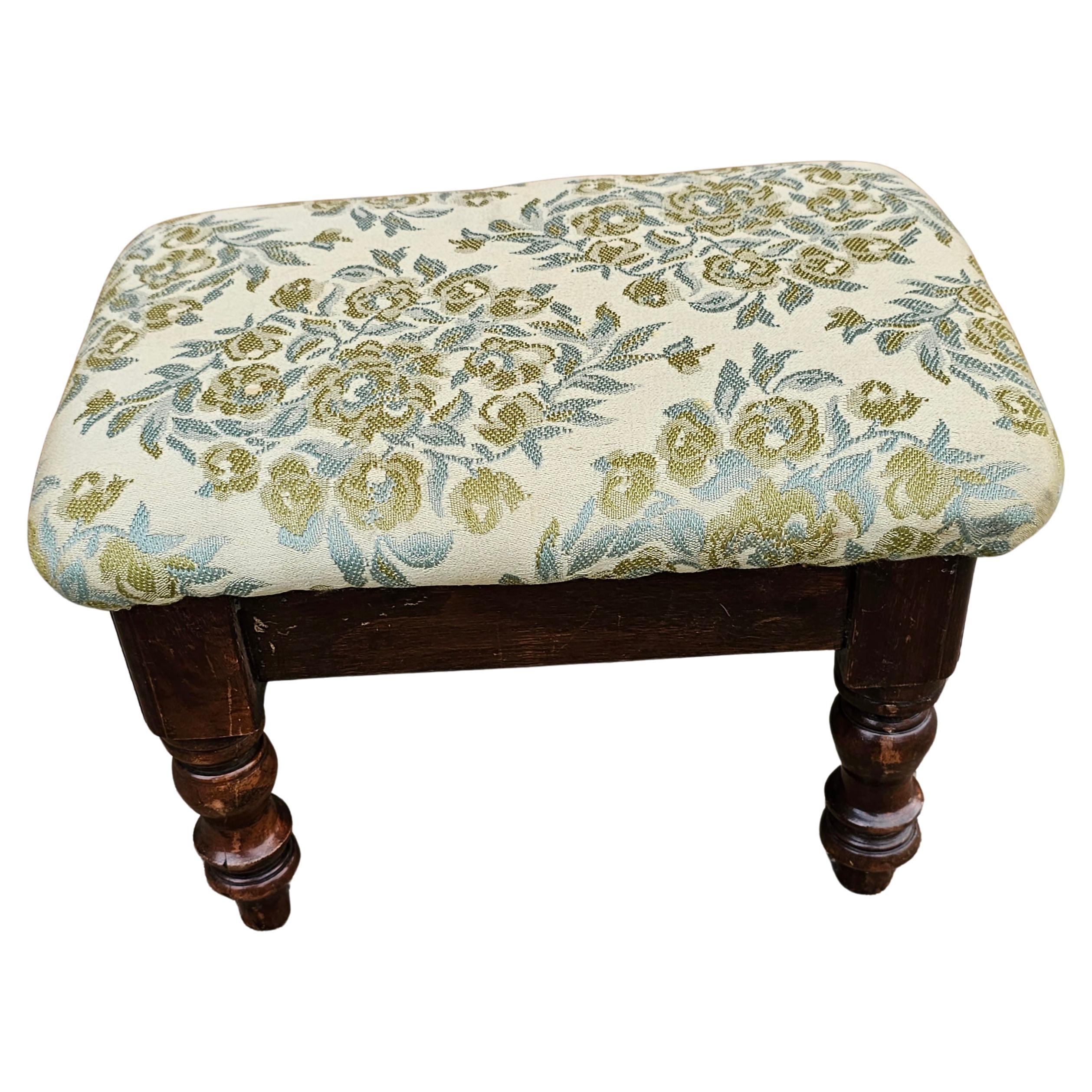 American Edwardian Turned Mahogany and Upholstered Foot Stool For Sale