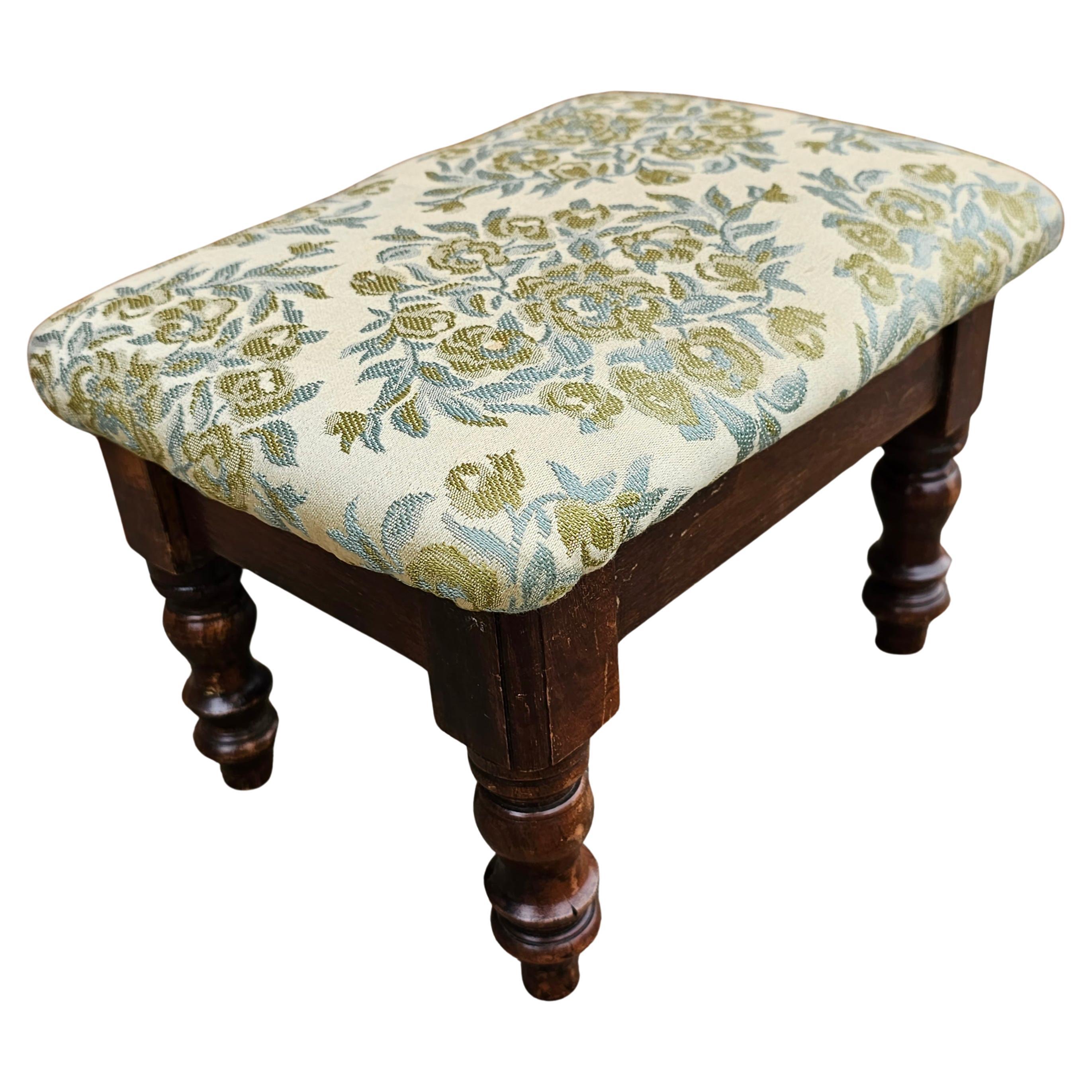 Edwardian Turned Mahogany and Upholstered Foot Stool For Sale