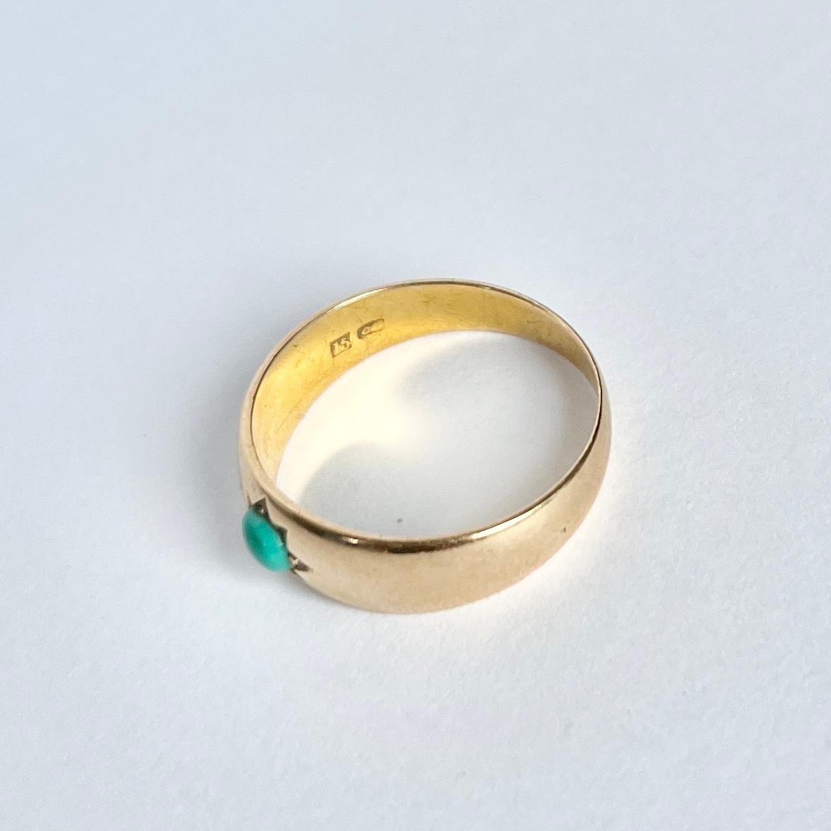 Cabochon Edwardian Turquoise and 15 Carat Gold Band For Sale