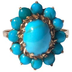 Edwardian Turquoise and 18 Carat Gold Cluster Ring