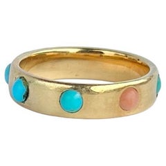 Antique Edwardian Turquoise and Coral 18 Carat Gold Band