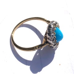 Edwardian Turquoise and Diamond 18 Carat Gold Cluster Ring