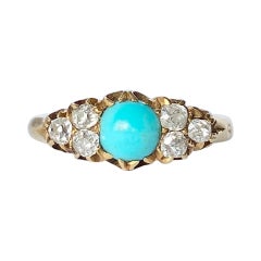 Edwardian Turquoise and Diamond 18 Carat Gold Ring