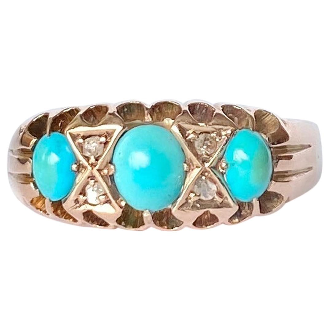 Edwardian Turquoise and Diamond 9 Carat Gold Three-Stone Ring