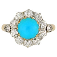 Antique Edwardian turquoise and diamond coronet cluster ring, circa 1905.