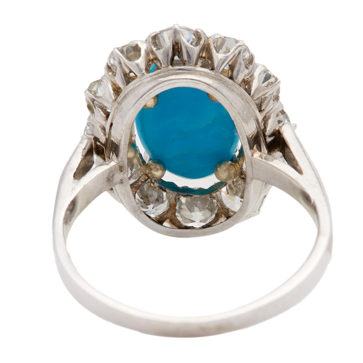 Edwardian Turquoise and Diamond Platinum Cluster Ring 1
