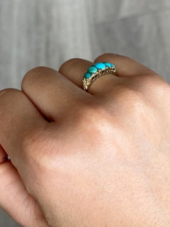 Edwardian Turquoise and Diamond Point Five-Stone 15 Carat Gold Ring