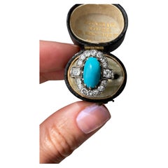 Bague édouardienne en turquoise et diamants