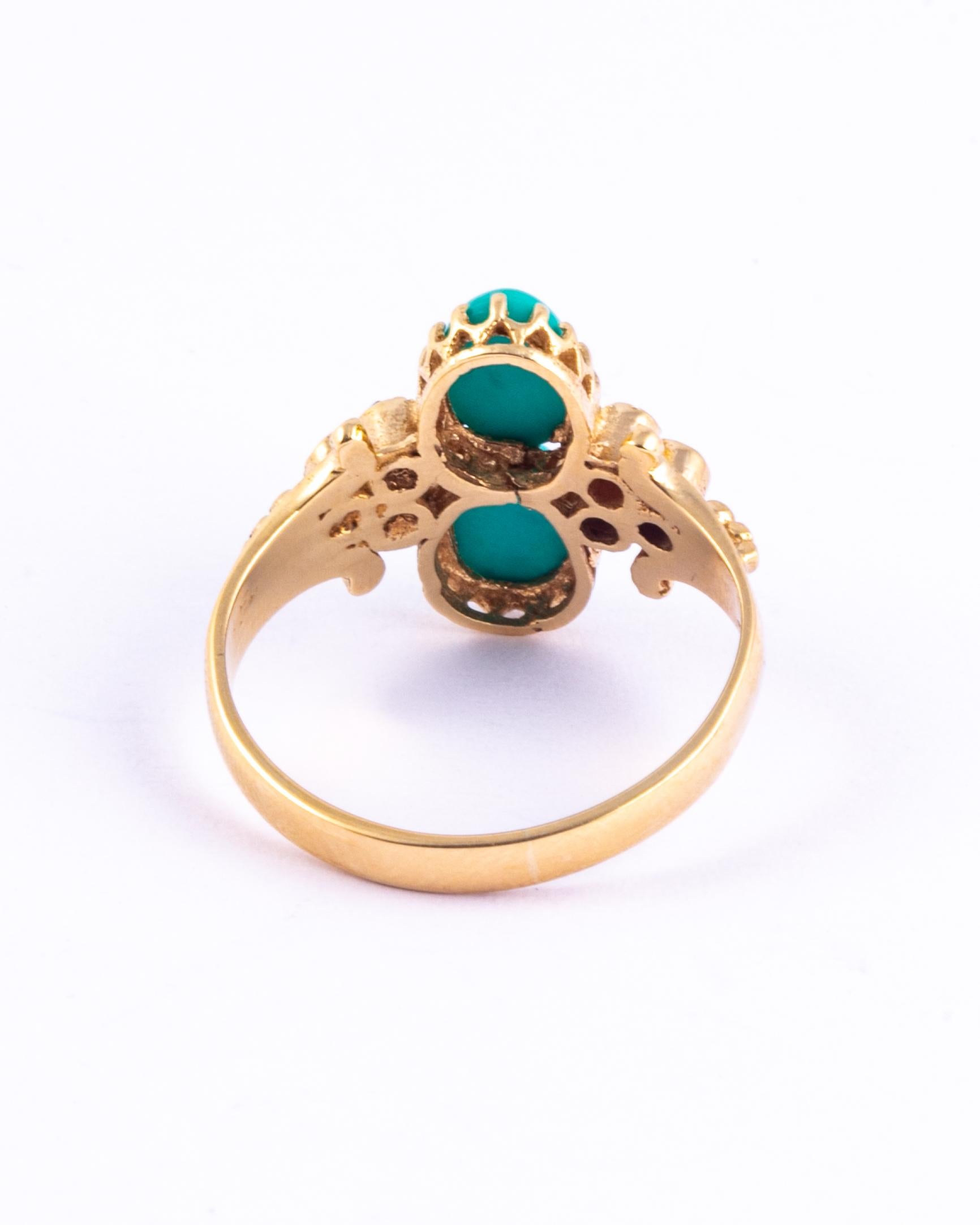 Edwardian Turquoise and Garnet 9 Carat Gold Ring In Good Condition In Chipping Campden, GB
