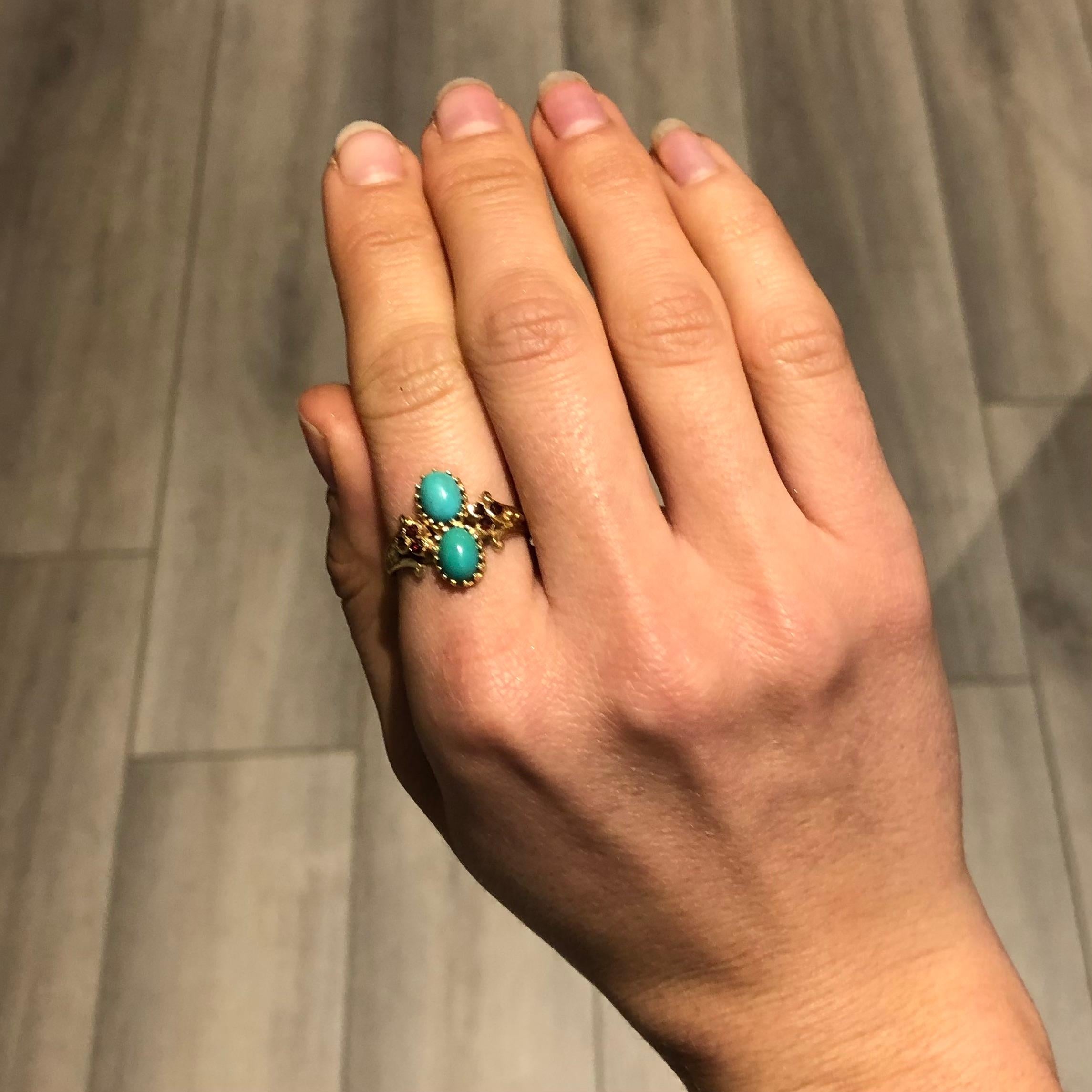 Women's Edwardian Turquoise and Garnet 9 Carat Gold Ring