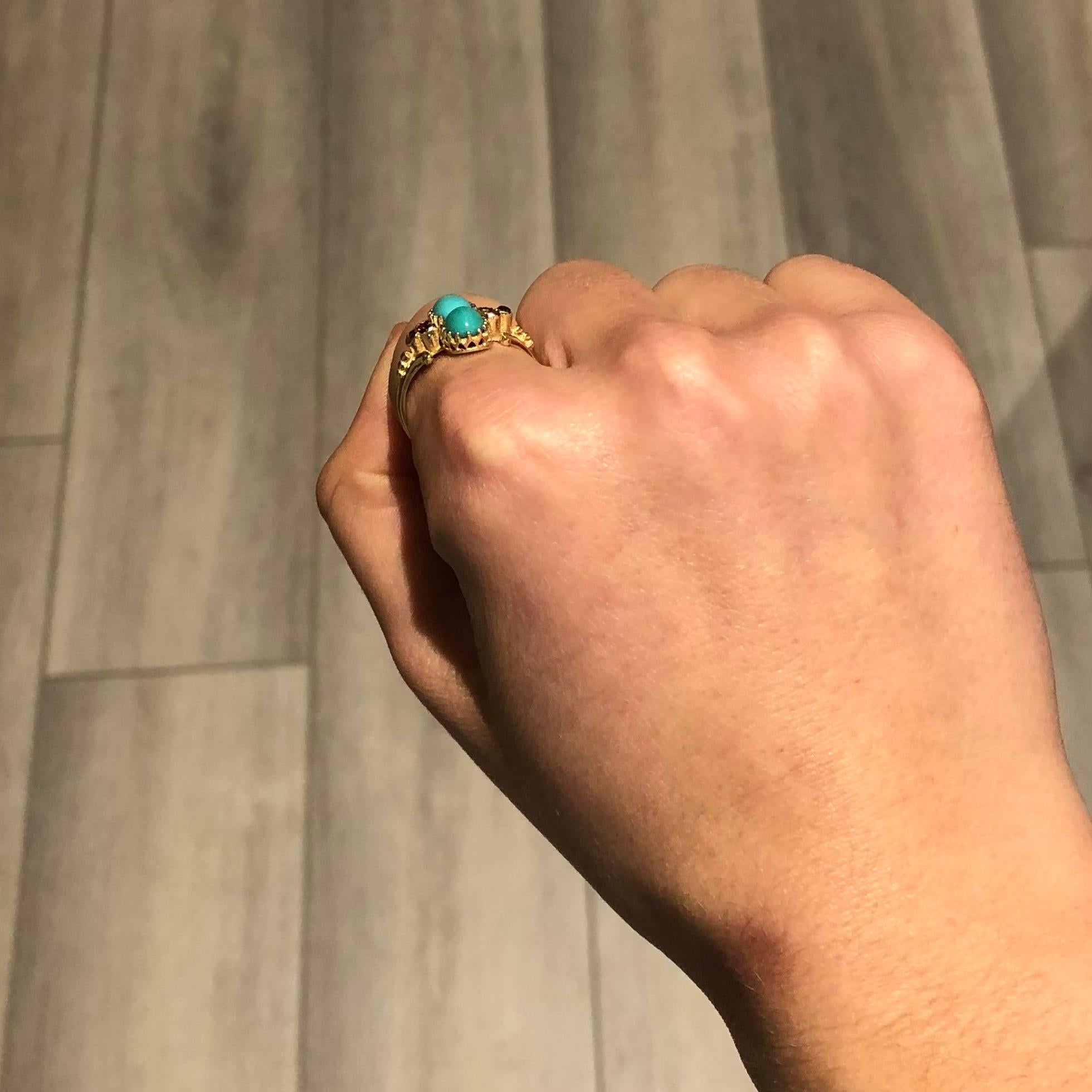 Edwardian Turquoise and Garnet 9 Carat Gold Ring 1