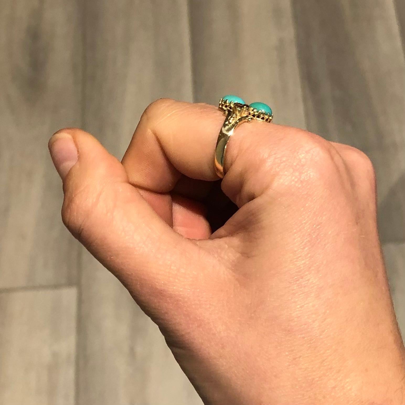Edwardian Turquoise and Garnet 9 Carat Gold Ring 2