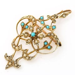 Edwardian Turquoise and Pearl Pendant Brooch Circa 1915