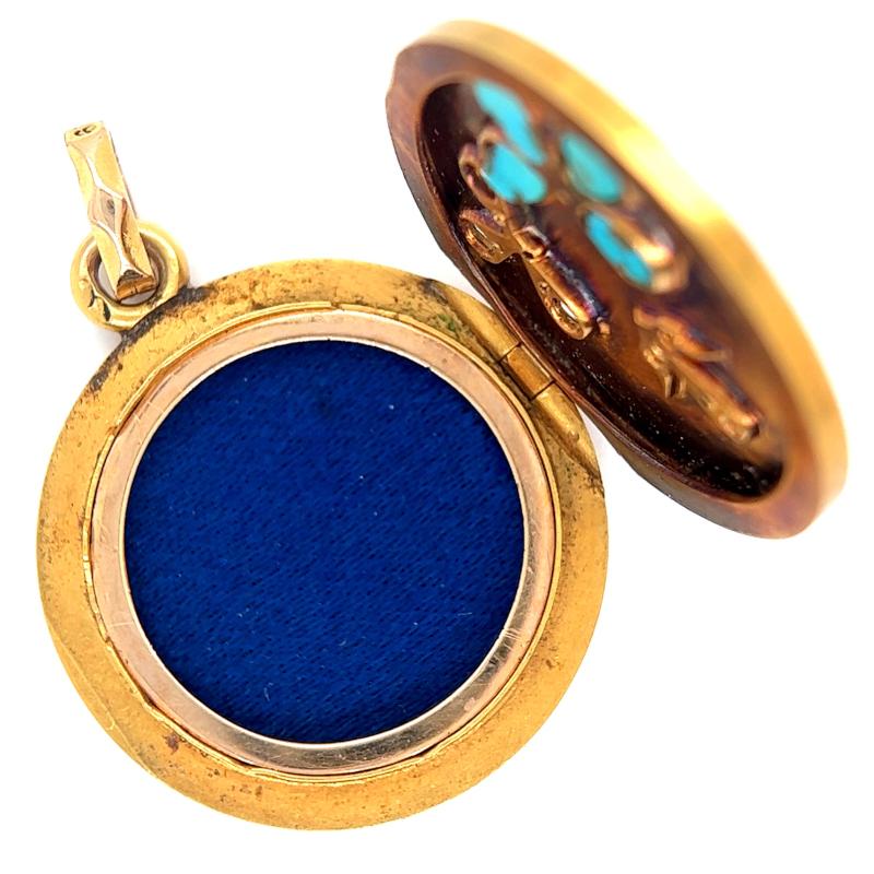 Women's or Men's Edwardian Turquoise Diamond 18 Karat Yellow Gold Locket