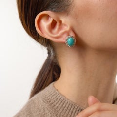 Edwardian turquoise diamond 18k yellow gold cluster earrings