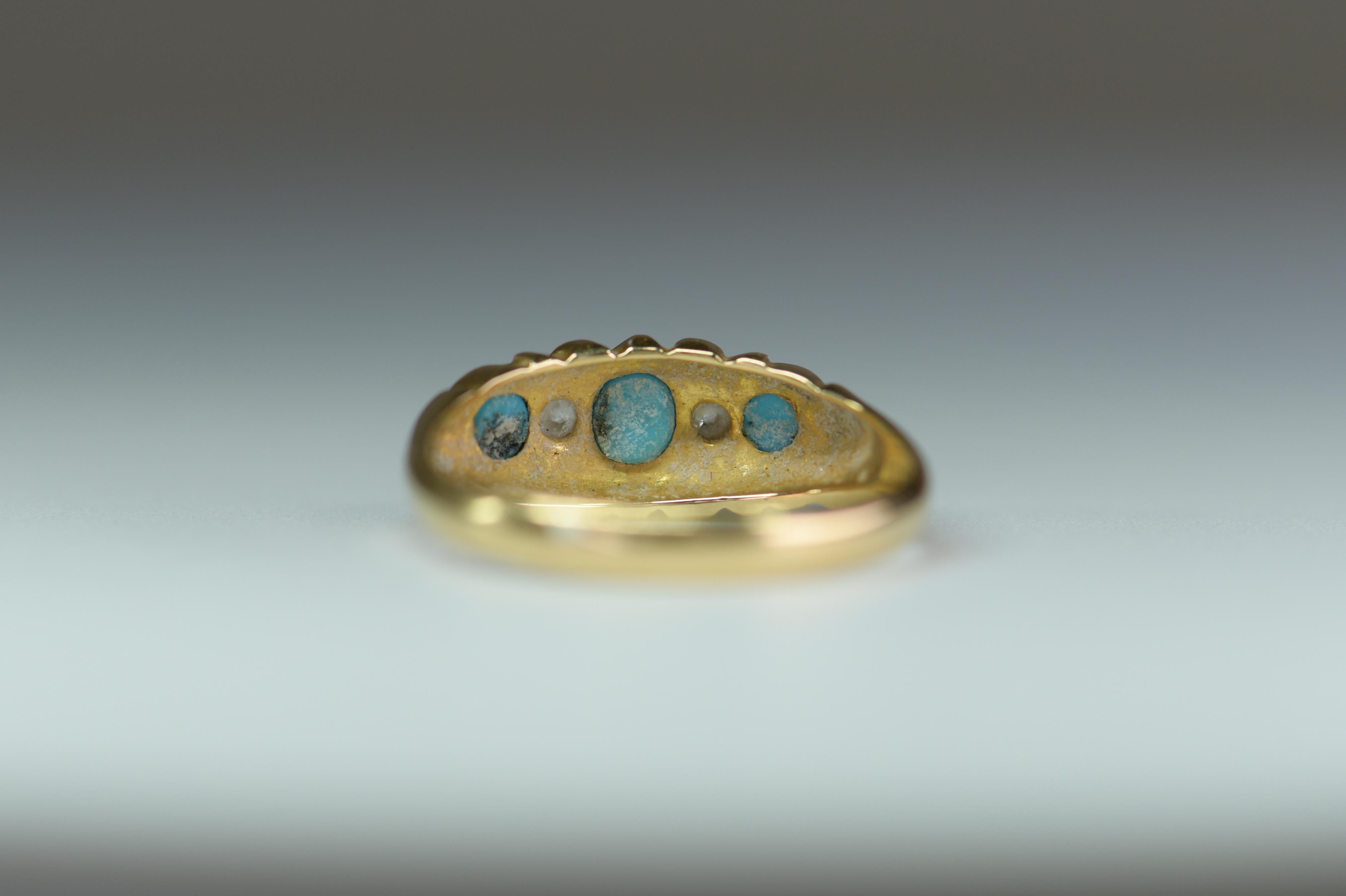 Women's Edwardian Turquoise Diamond Five-Stone Antique Ring