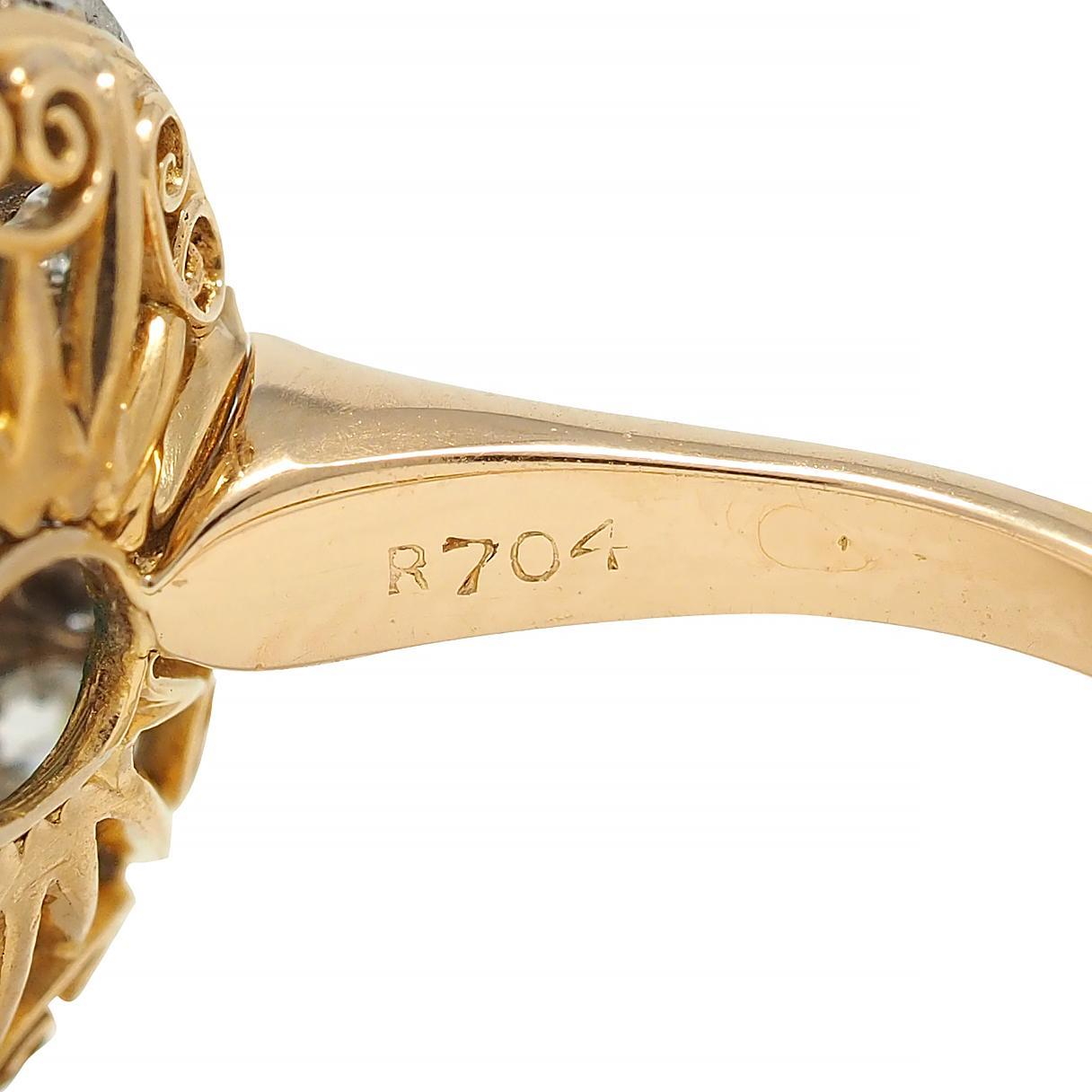 Edwardian Turquoise European Diamond Platinum 14K Yellow Gold Antique Halo Ring For Sale 9