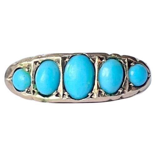 Edwardian Turquoise Five-Stone 9 Carat Gold Ring
