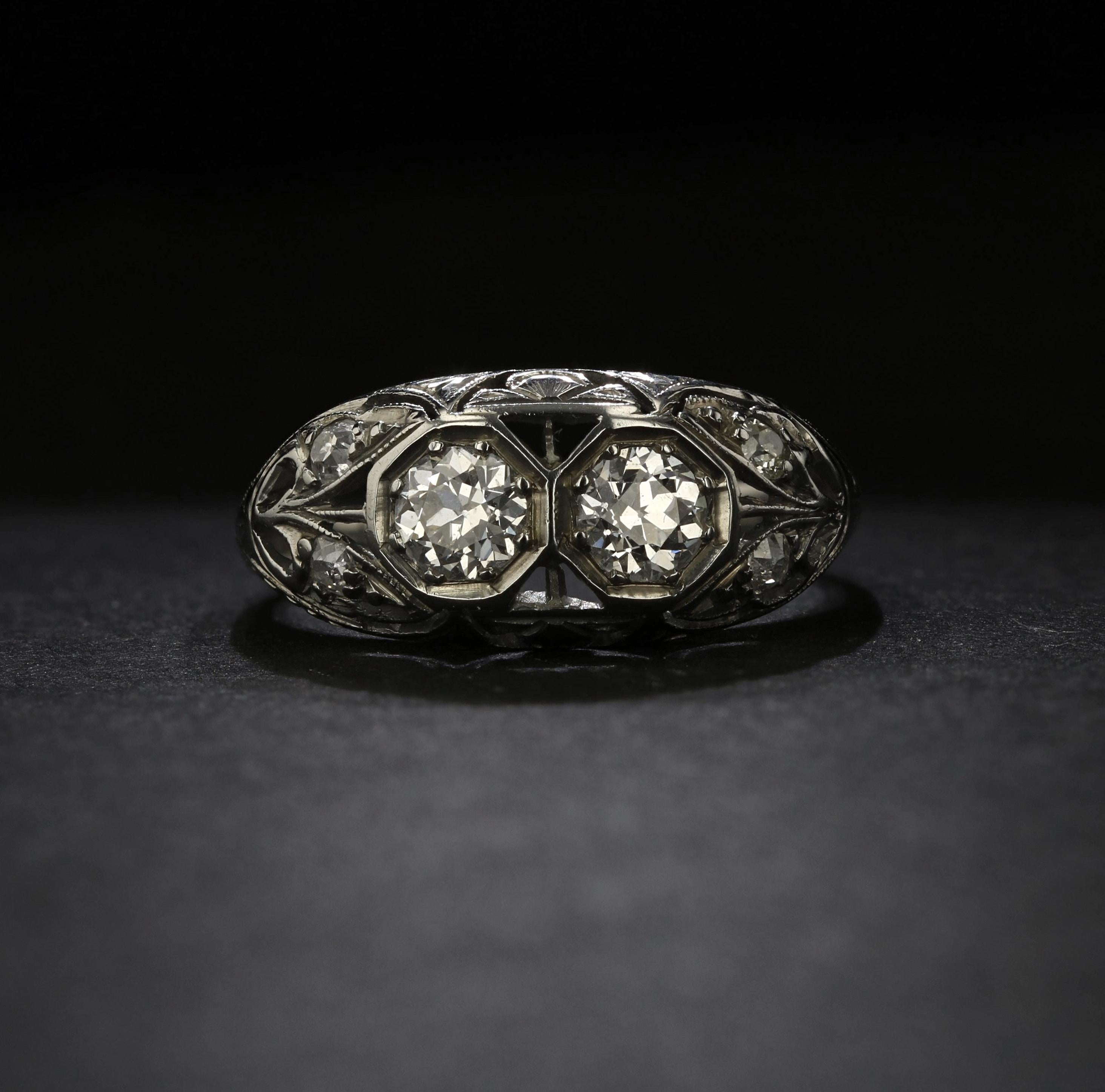 Edwardian Twin Diamond Engagement Ring In Good Condition In NEW ORLEANS, LA