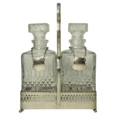 Edwardian Two Bottle Tantalus With Cut Glass Stoppers Sherry & Whisky Collars