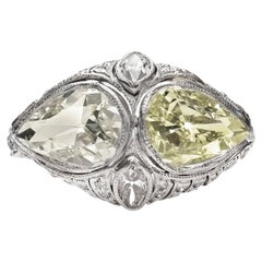 Edwardian Two Pear Shaped Yellow Diamonds Ring